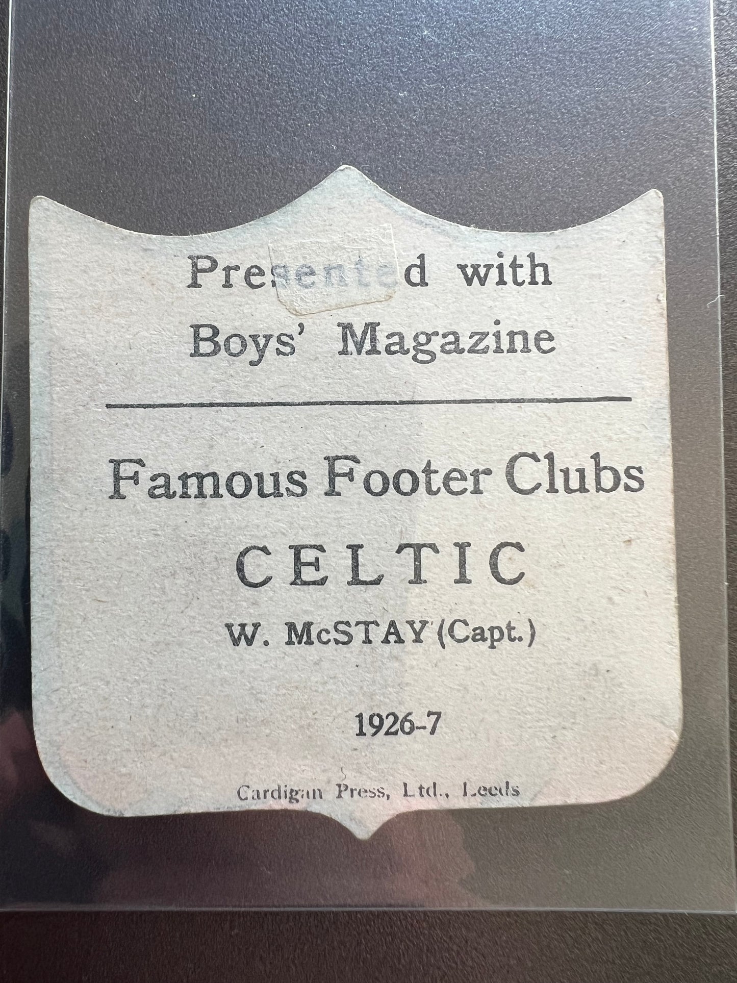 1926 - 1927 | W McStay | Celtic FC | Boys' Magazine | Famous Footer Clubs | Baines style football trade card