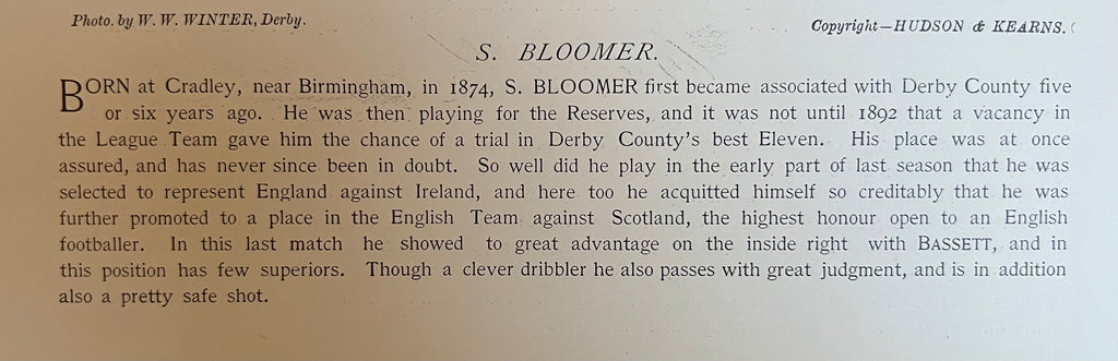 1895 - 1896 | Steve Bloomer | Original Print | Famous Footballers