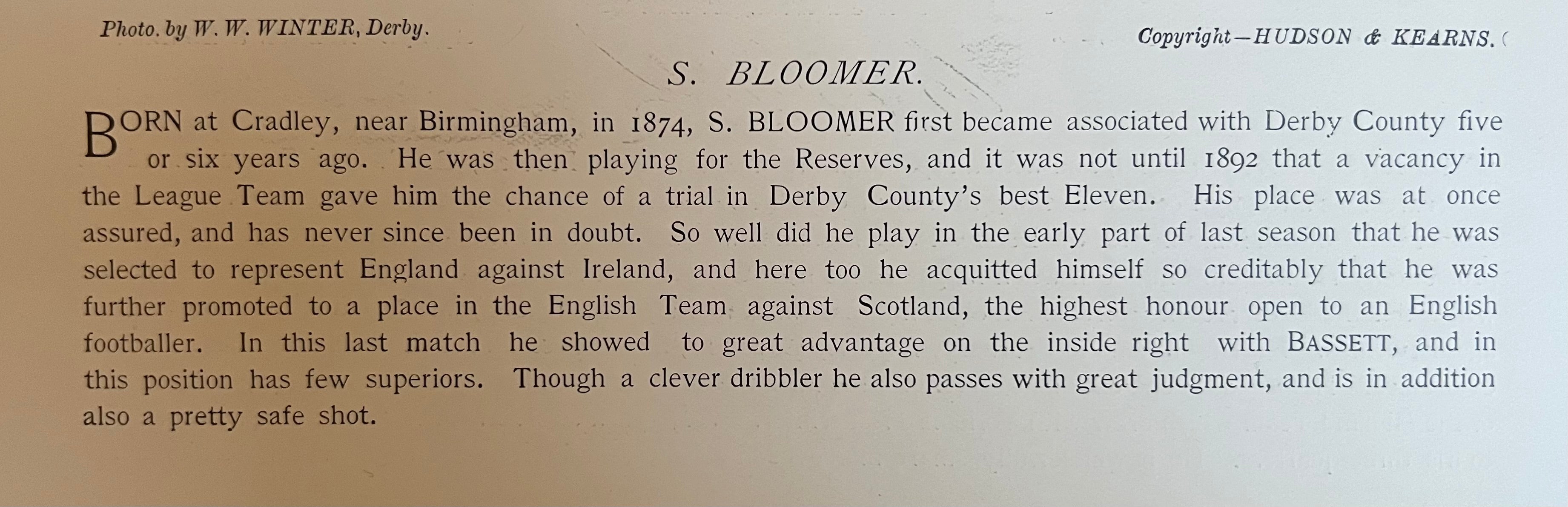 1895 - 1896 | Steve Bloomer | Original Print | Famous Footballers