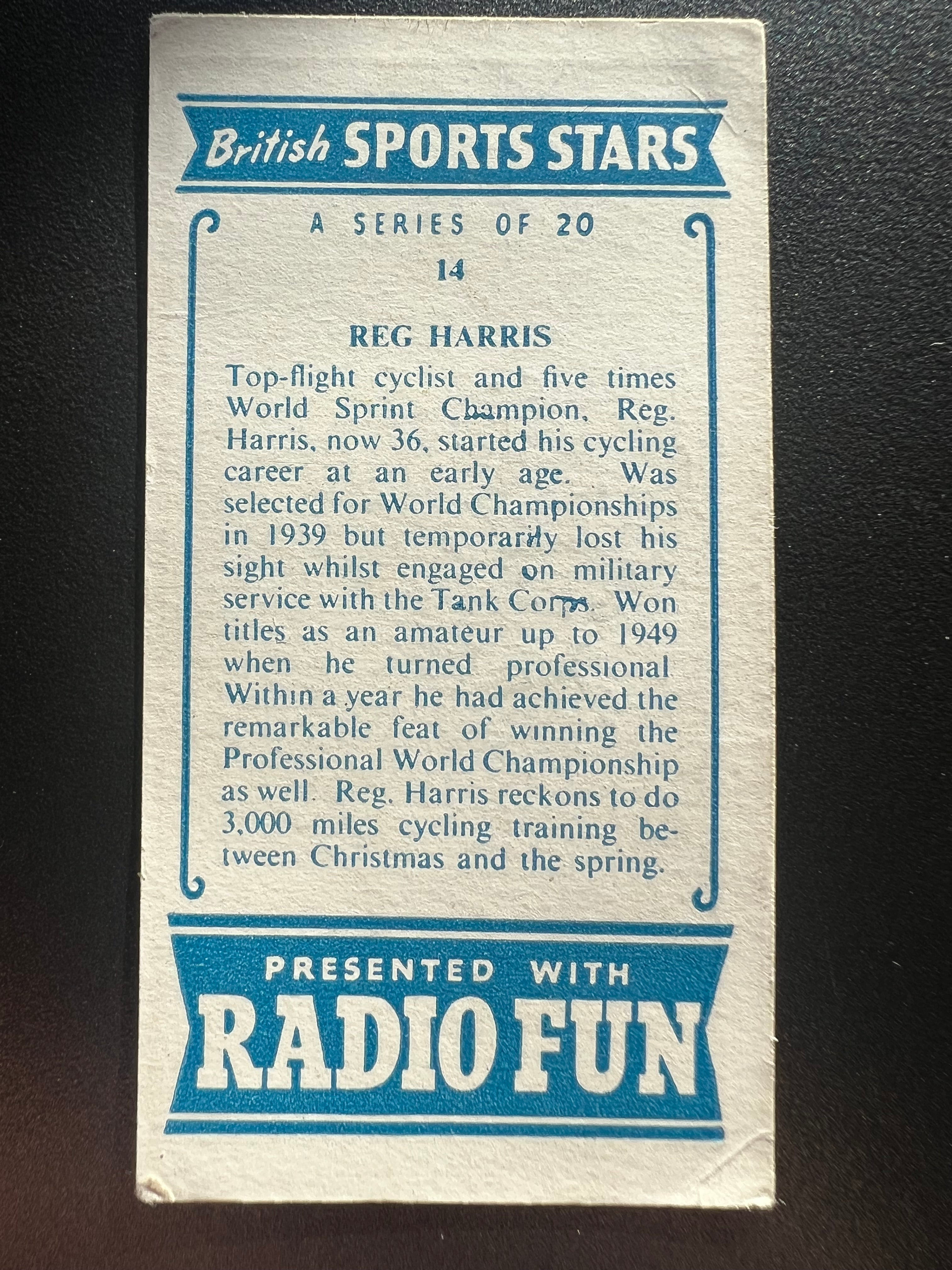 1956 | REG HARRIS | Cycling | BRITISH SPORTS STARS | Trade Card