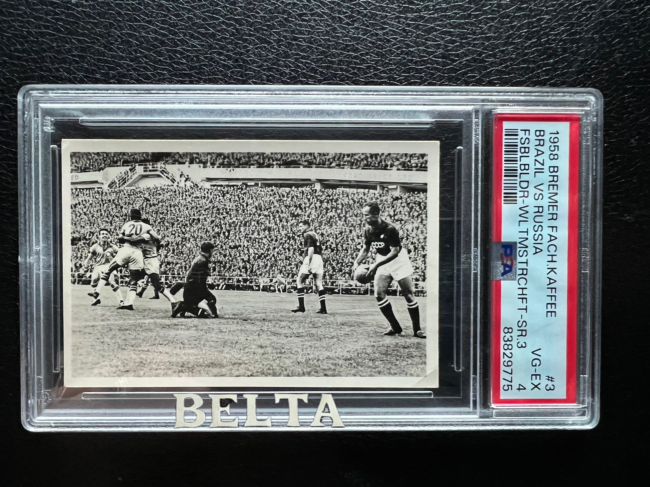 1958 | Pele Debut Match | Bremer Fachring Kaffee Serie 3 Bild 3 - Brazil vs Russia - Vavá #20 - PSA 4
