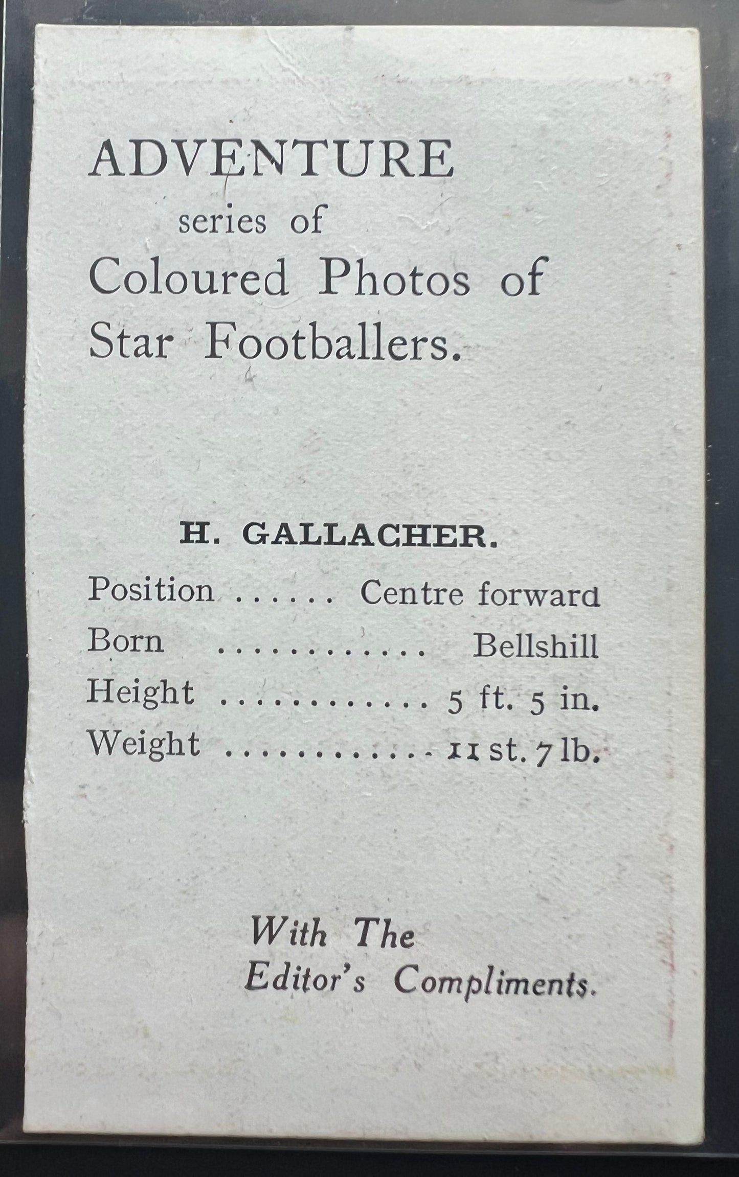 1924 | Hughie Gallacher | Airdrieonians | D.C. Thompson Adventure Comic Series of Coloured Photos of Star Footballers | Rookie Card