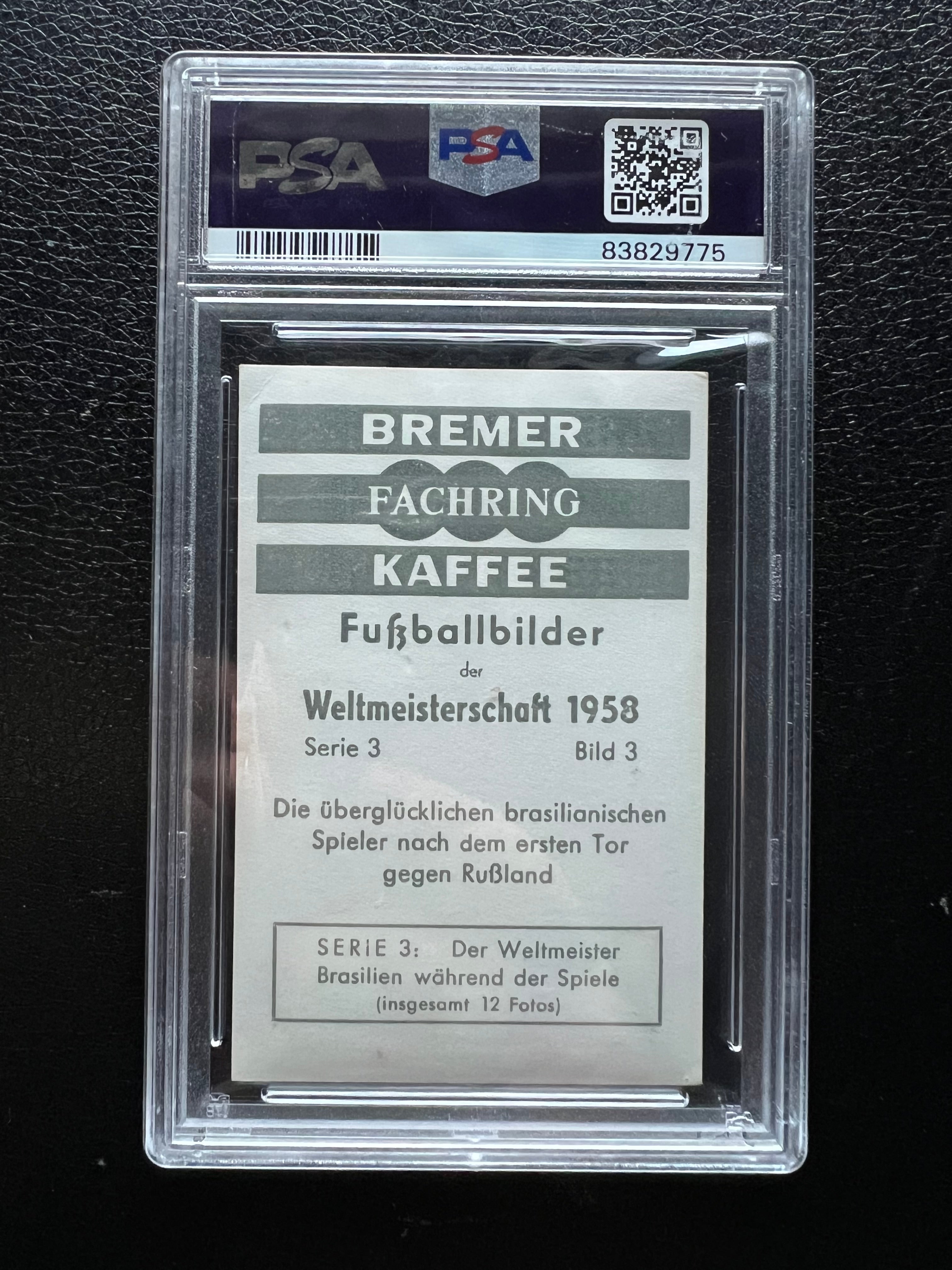 1958 | Pele Debut Match | Bremer Fachring Kaffee Serie 3 Bild 3 - Brazil vs Russia - Vavá #20 - PSA 4