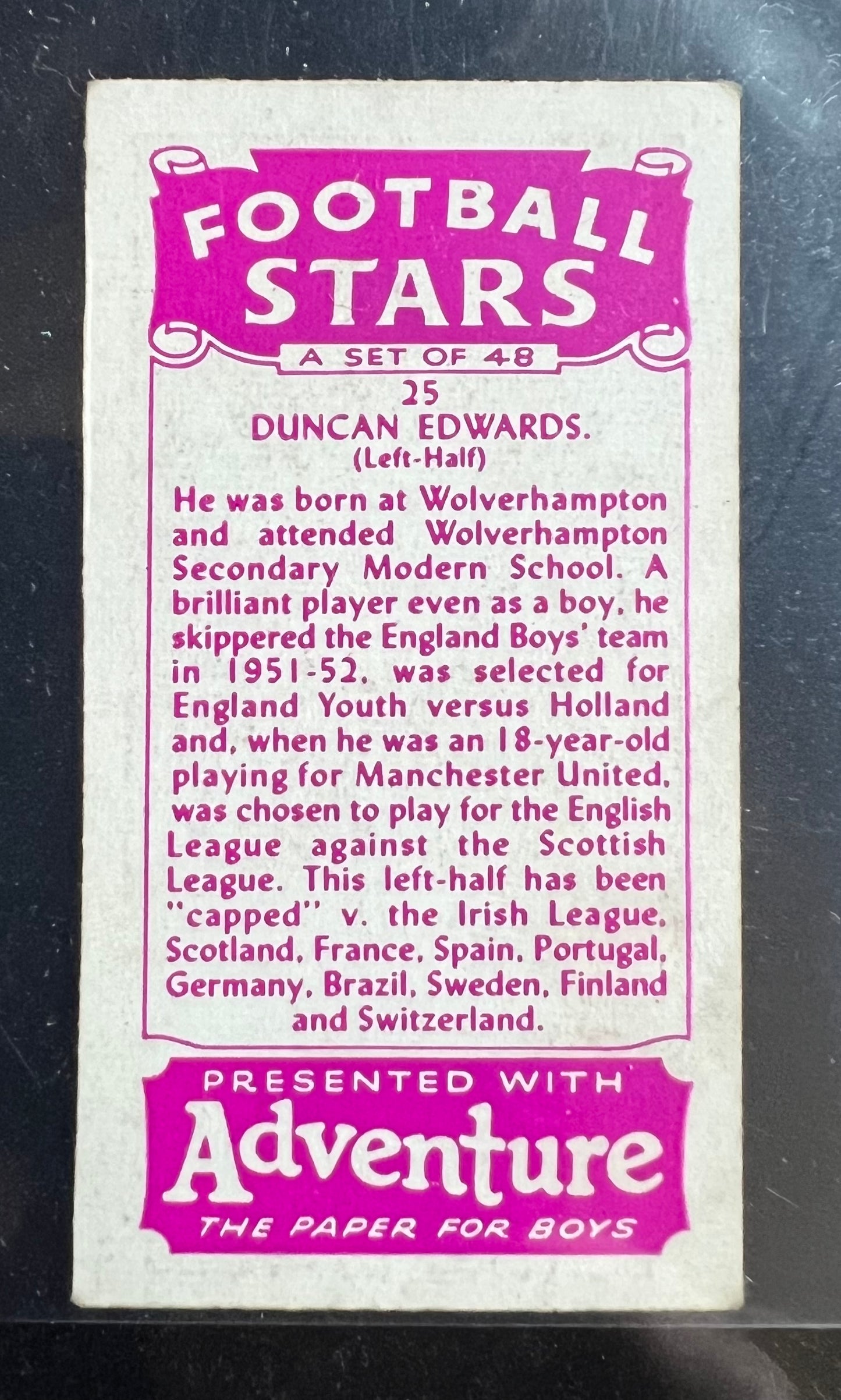 1957 | Duncan Edwards | Manchester United | D C Thomson Football Stars | Football Soccer