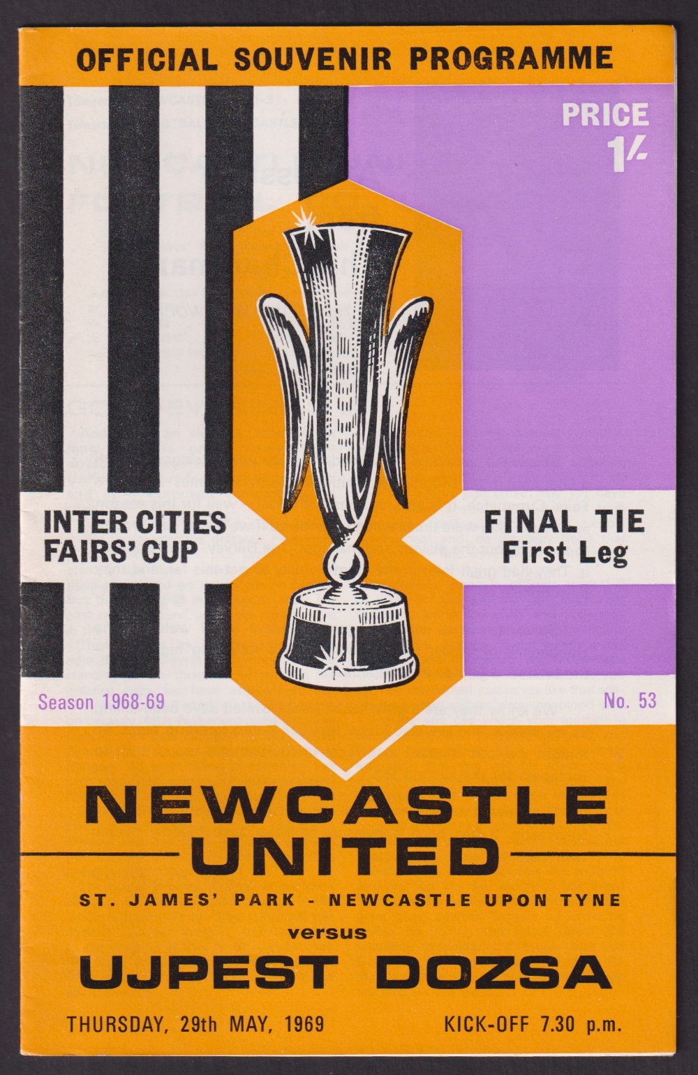 1969 Inter-Cities Fairs Cup Final Programme Newcastle United FC NUFC