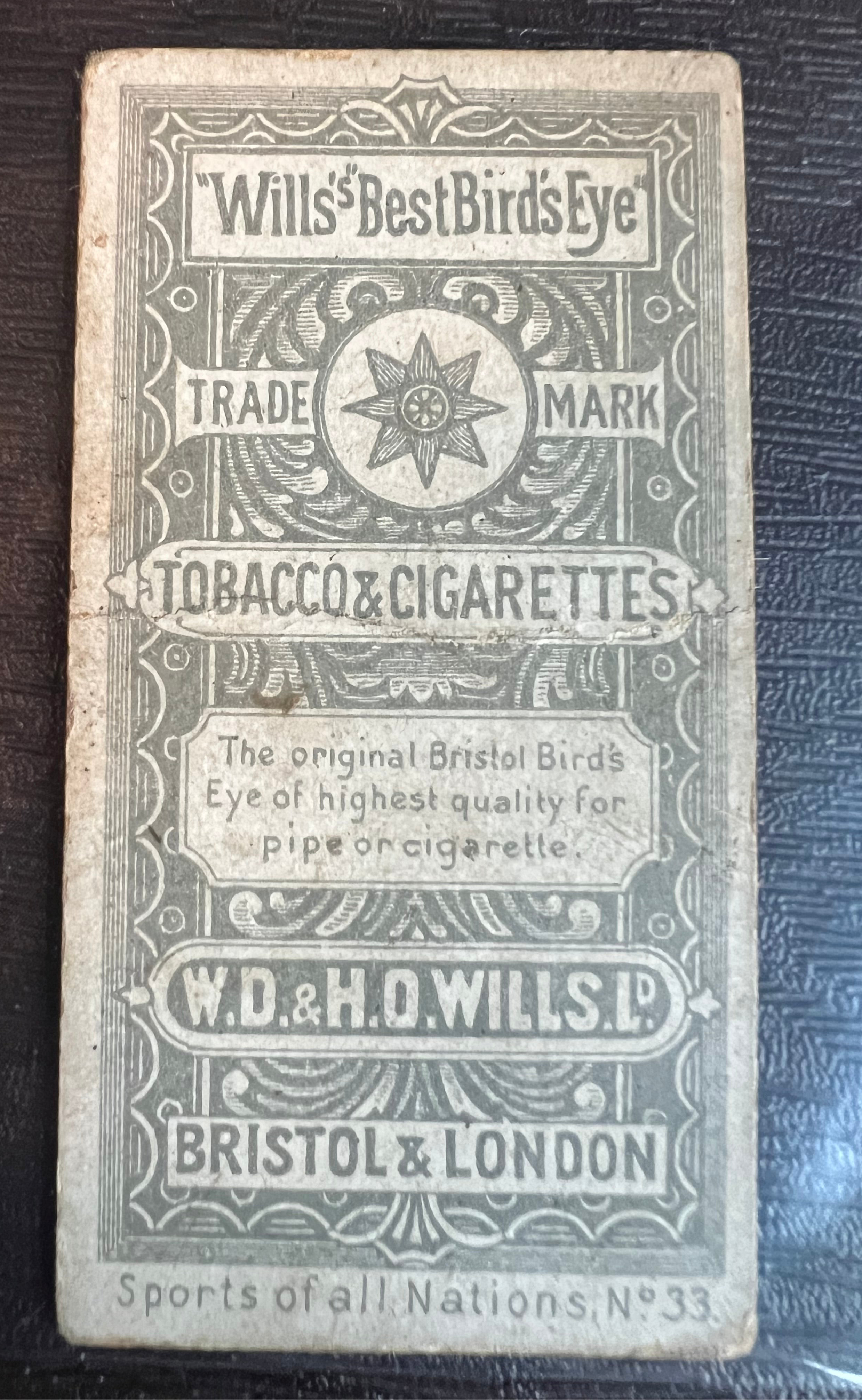 1900 | W.D. & H.O. WILLS | SPORTS OF ALL NATIONS | AMERICA | BASEBALL #33