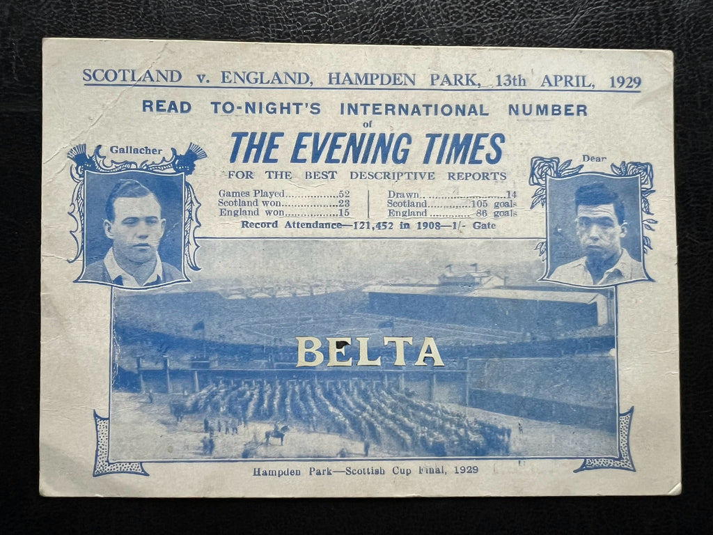 SCOTLAND ENGLAND football soccer game postcard 1929