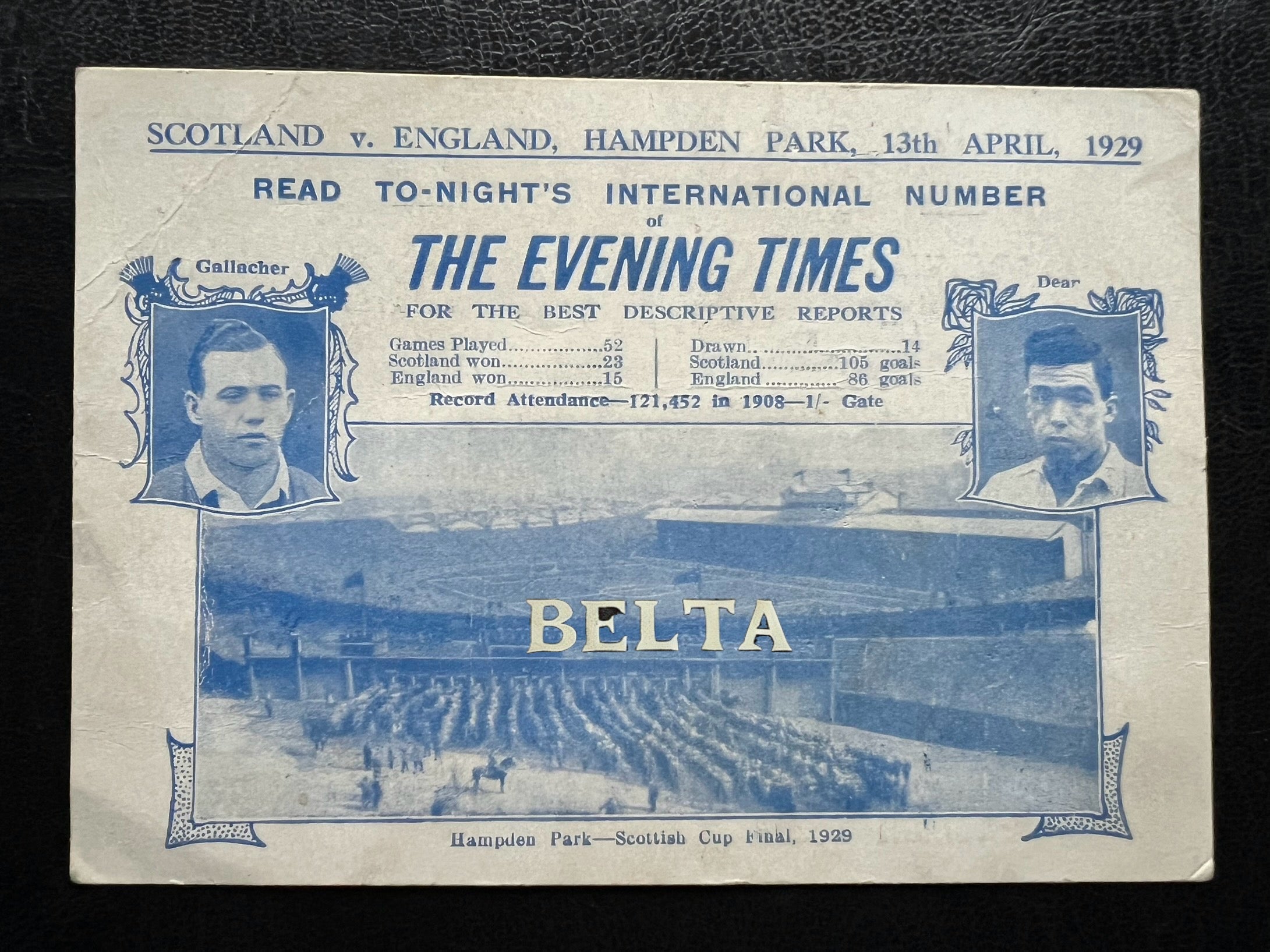 SCOTLAND ENGLAND football soccer game postcard 1929