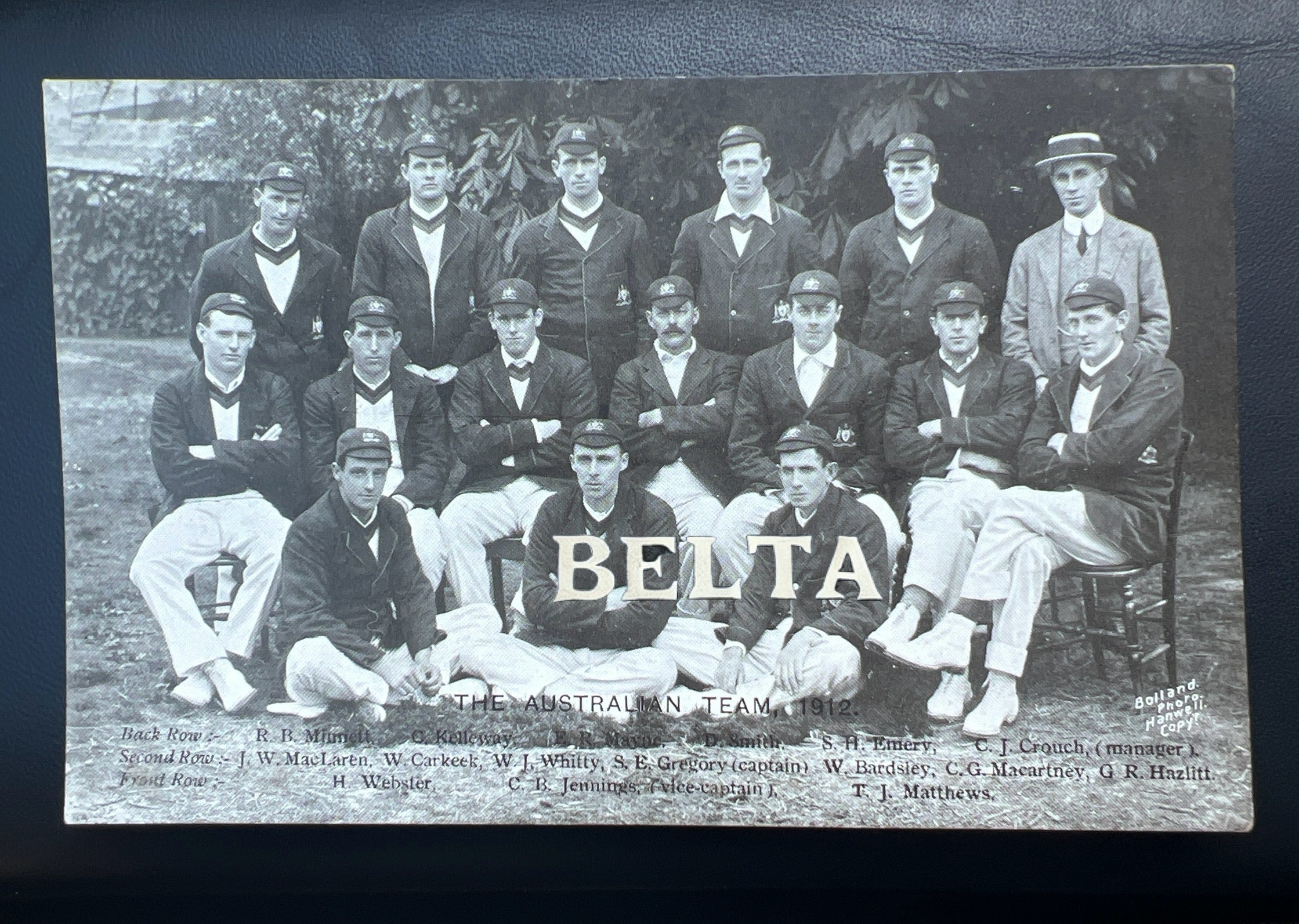 1912 Australian Cricket Team RPPC | featuring W. Bardsley, C. G. Macartney, and S. E. Gregory