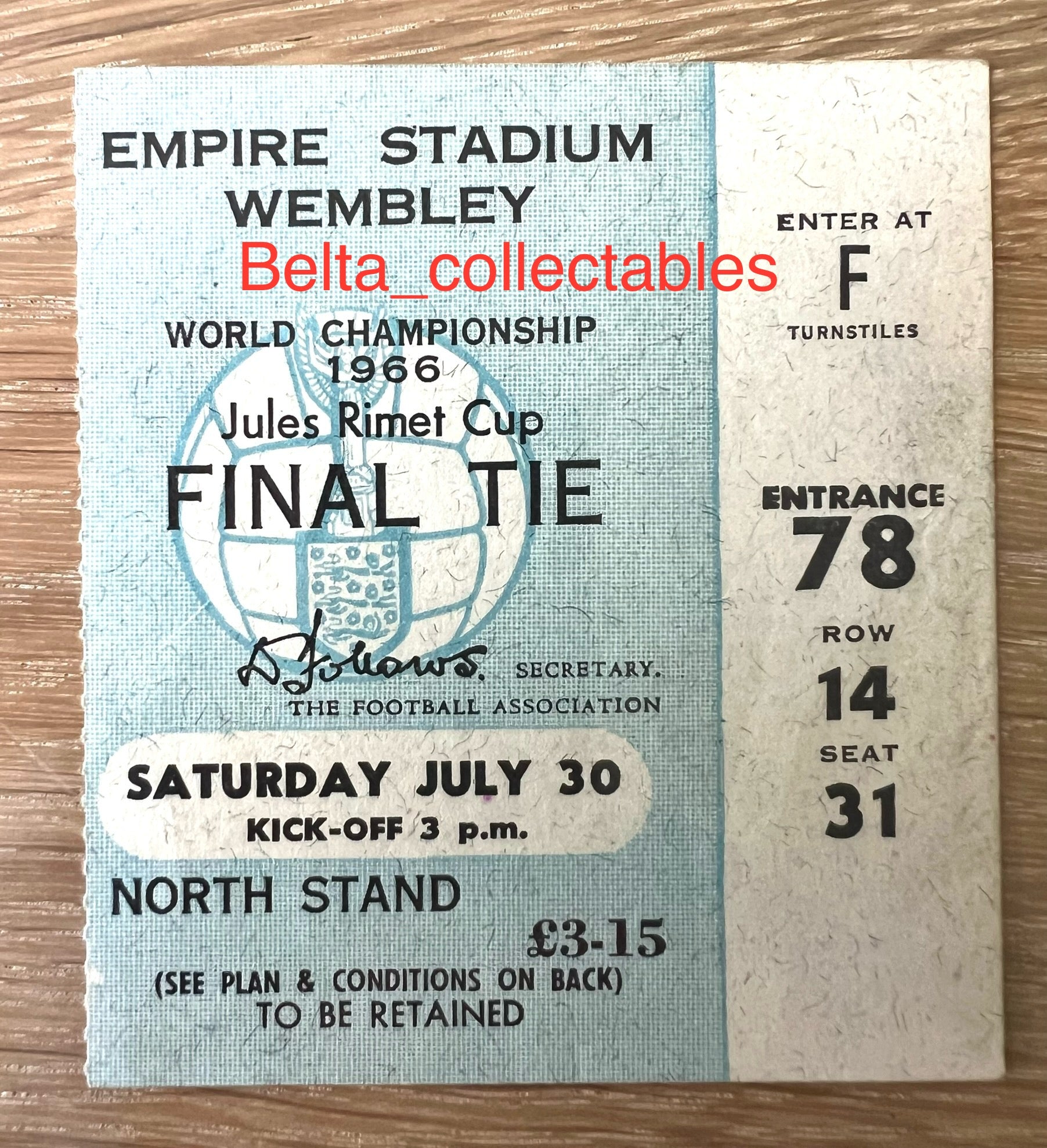 Fifa 1966 word cup final ticket for sale