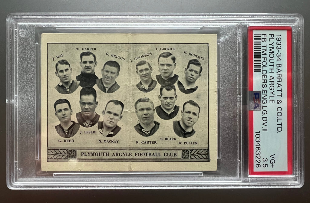 1933 | Jack Leslie | Plymouth Argyle | Barratt & Co | English Teams Div 2 - Football / Soccer Team Folder Card PSA 3.5 | POP 2