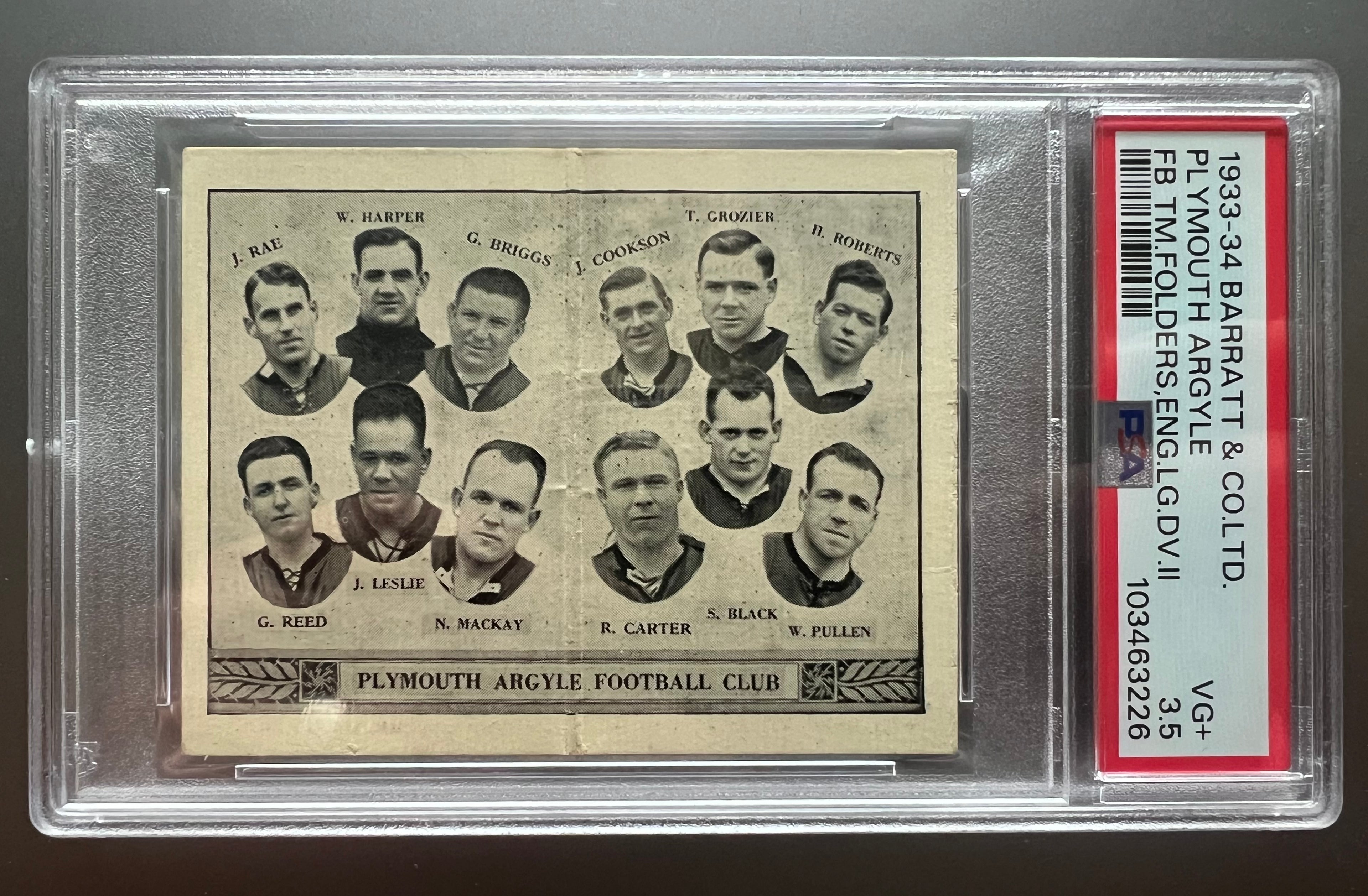 1933 | Jack Leslie | Plymouth Argyle | Barratt & Co | English Teams Div 2 - Football / Soccer Team Folder Card PSA 3.5 | POP 2