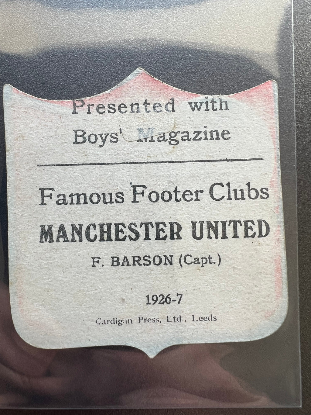 1926 - 1927  | F Barson | Manchester United | Boys' Magazine | Famous Footer Clubs | Baines style football trade card