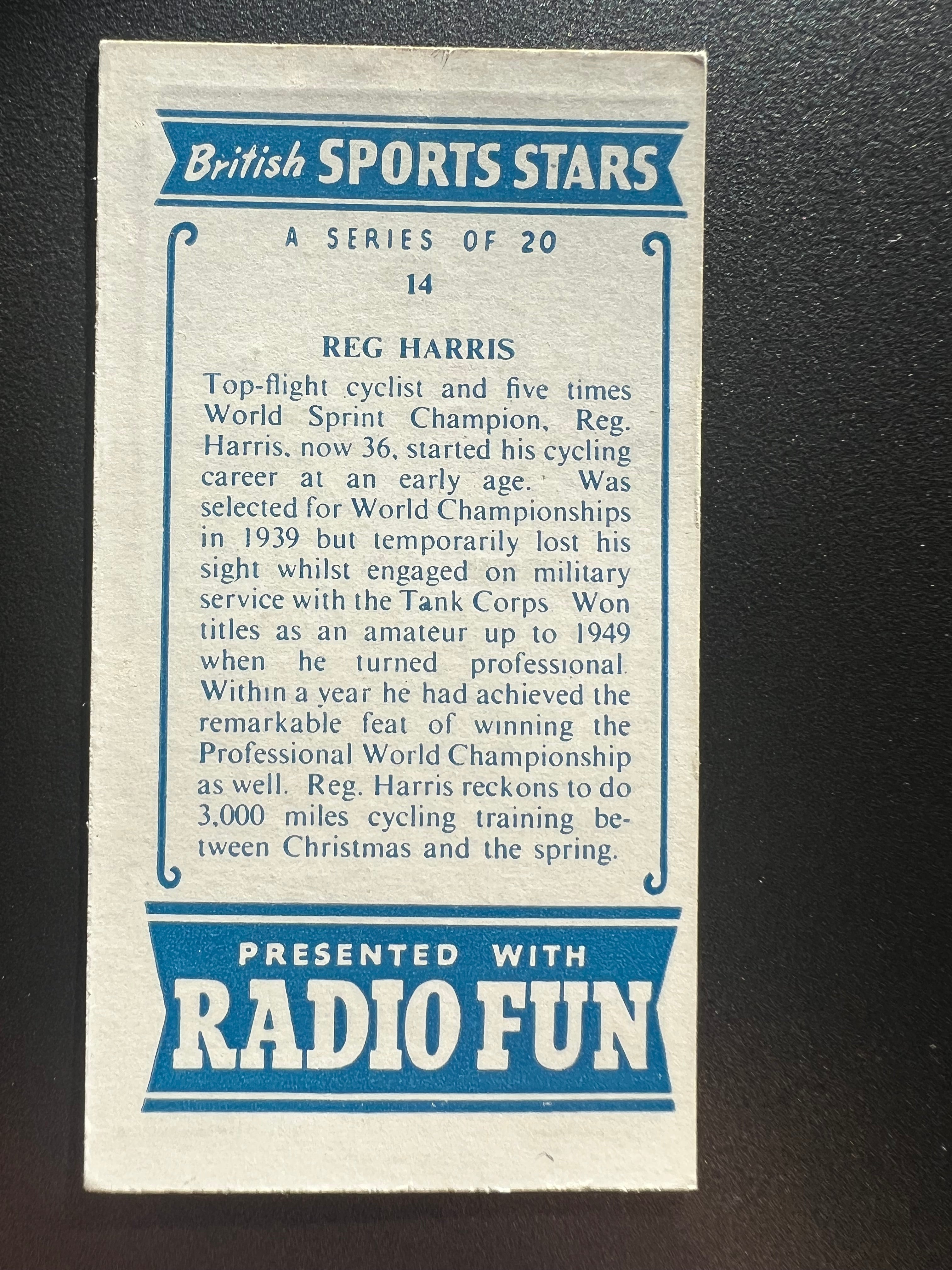 1956 | REG HARRIS | Cycling | BRITISH SPORTS STARS | Trade Card