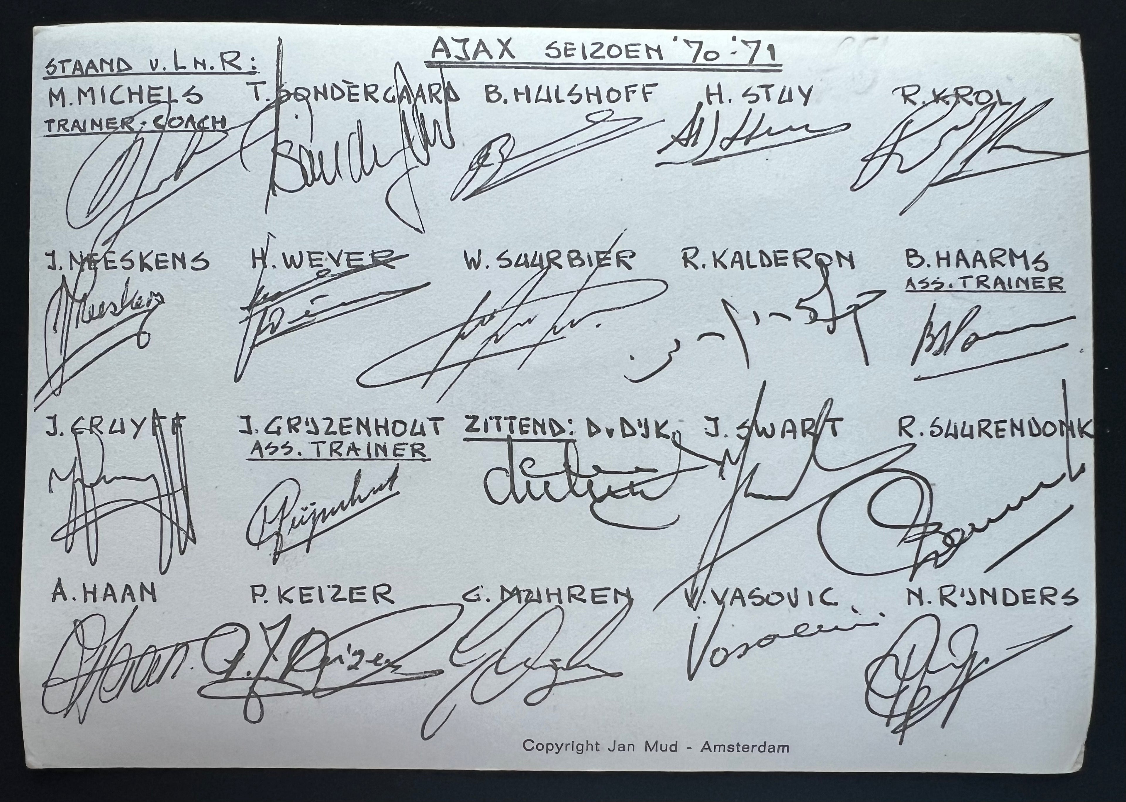 1970 - 1971 | J Cruyff | Ajax Team Photo Postcard with Autograph