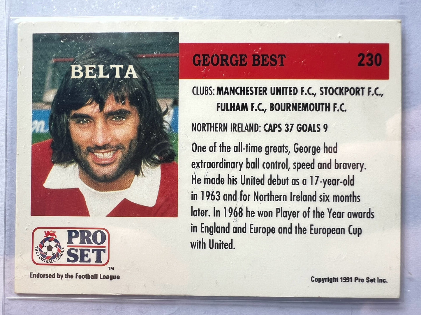 1991 | George Best | Manchester United | AUTOGRAPHED with COA | Pro Set | English League Football Soccer