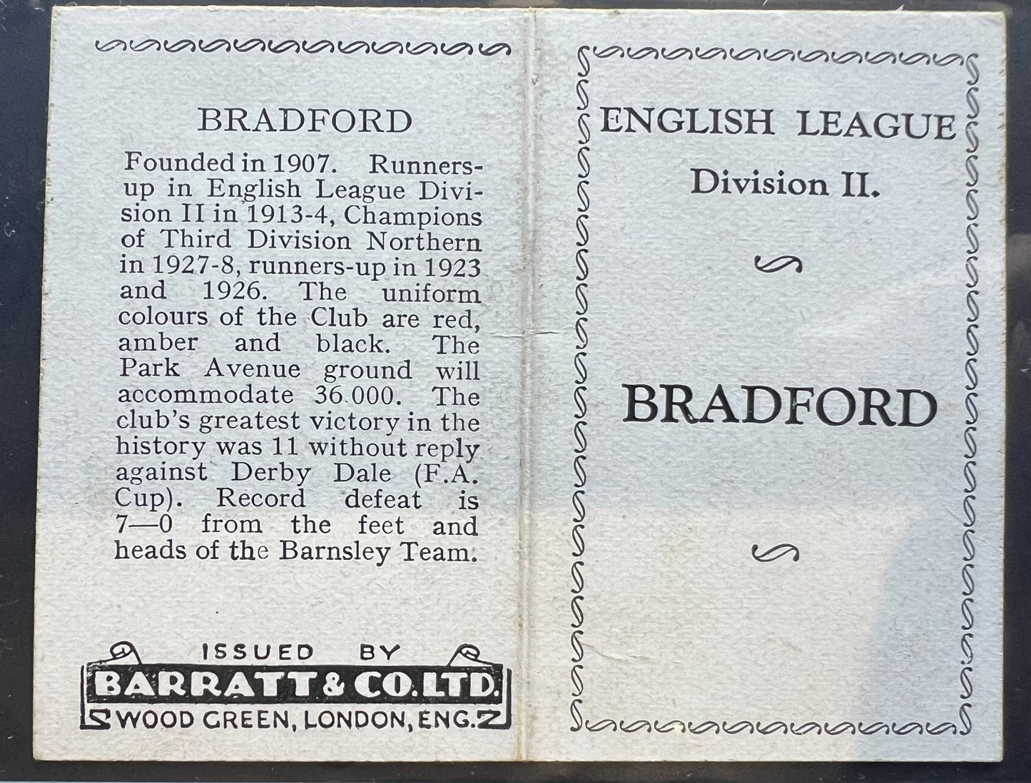 Ted Parris Bradford Park FC Football Soccer Trade Card Barratt & Co Team Folder