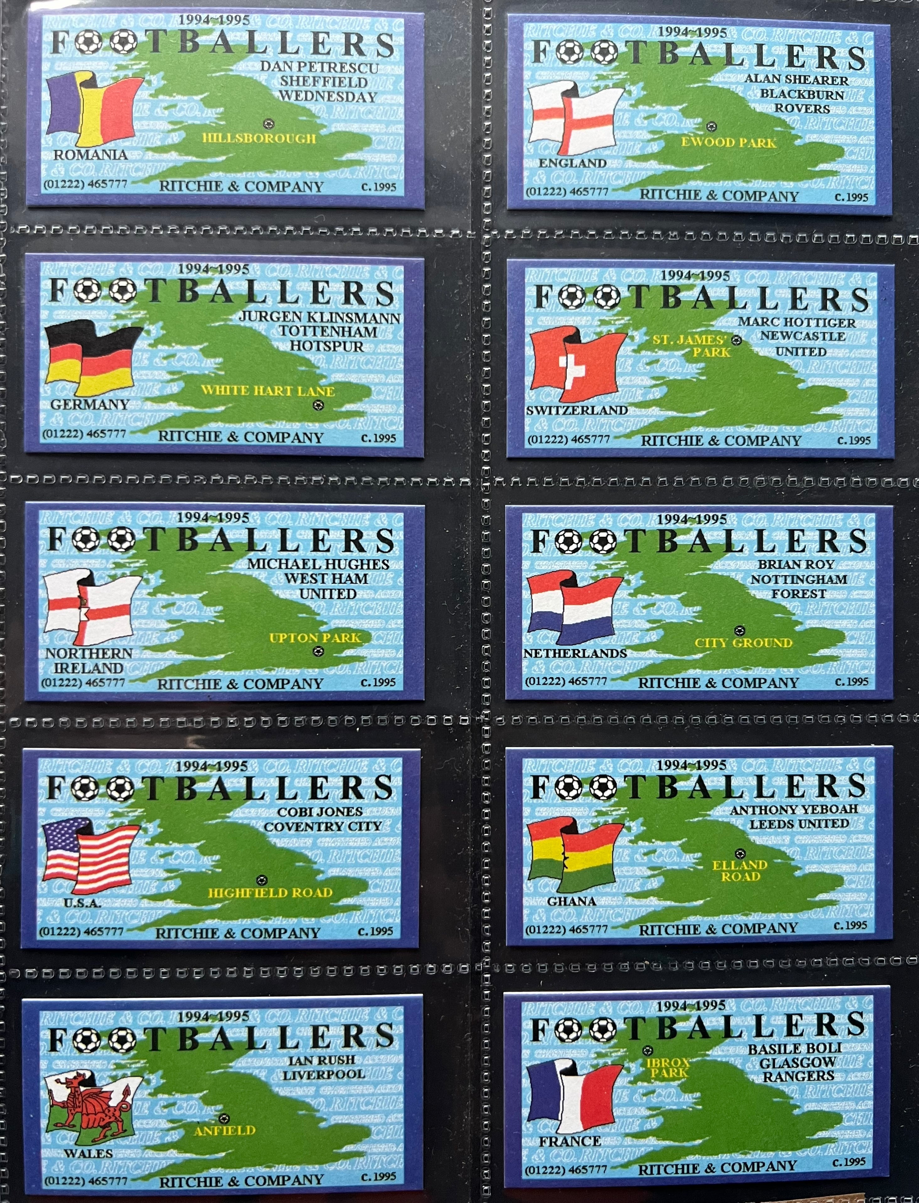 1995 | Ritchie & Company | Footballers | Rare Full 20 Card Set inc Alan Shearer, Klinsmann, Quinn