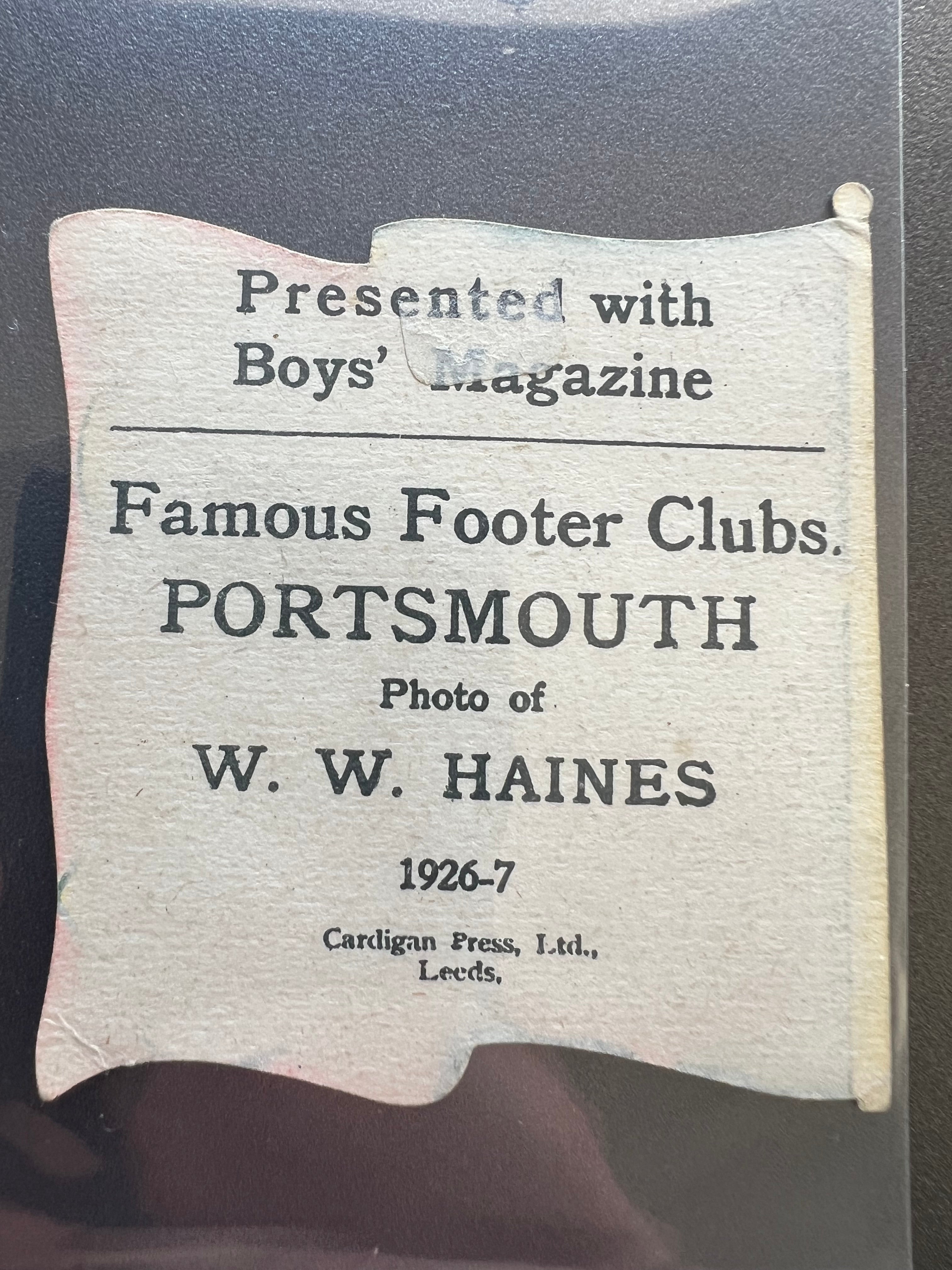 1926 - 1927  | W Haines | Portsmouth FC | Boys' Magazine | Famous Footer Clubs | Baines style football trade card