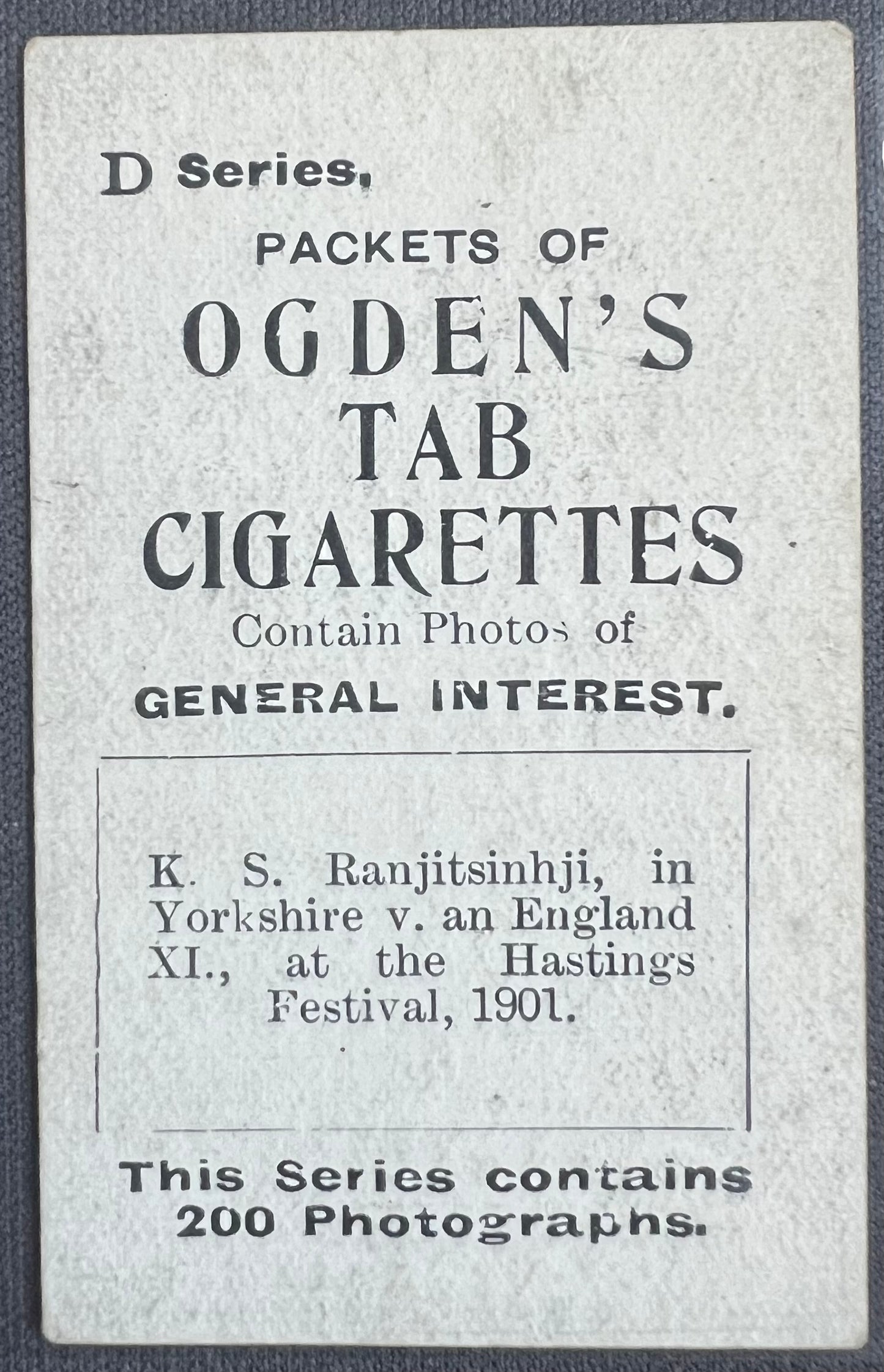 1901 | K S Ranjitsinhji | Ogden's General Interest | Cigarette Card