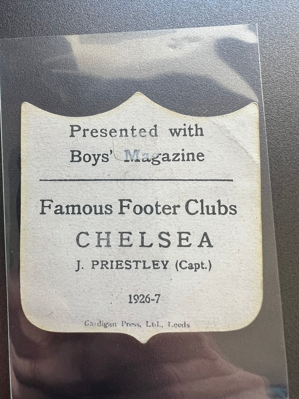 1926 - 1927  | J Priestley | Chelsea FC | Boys' Magazine | Famous Footer Clubs | Baines style football trade card