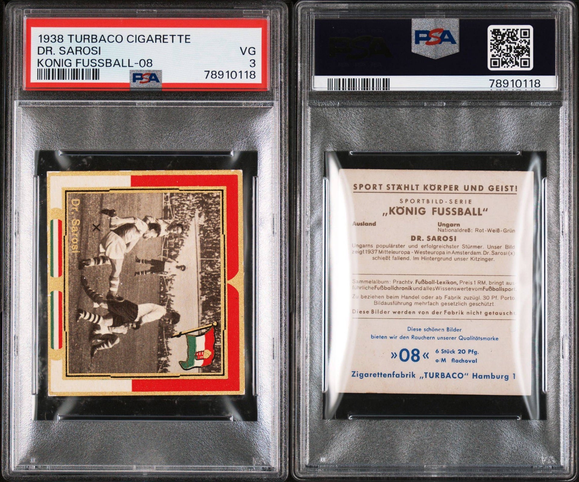 1938 GYORGY SAROSI soccer card PSA