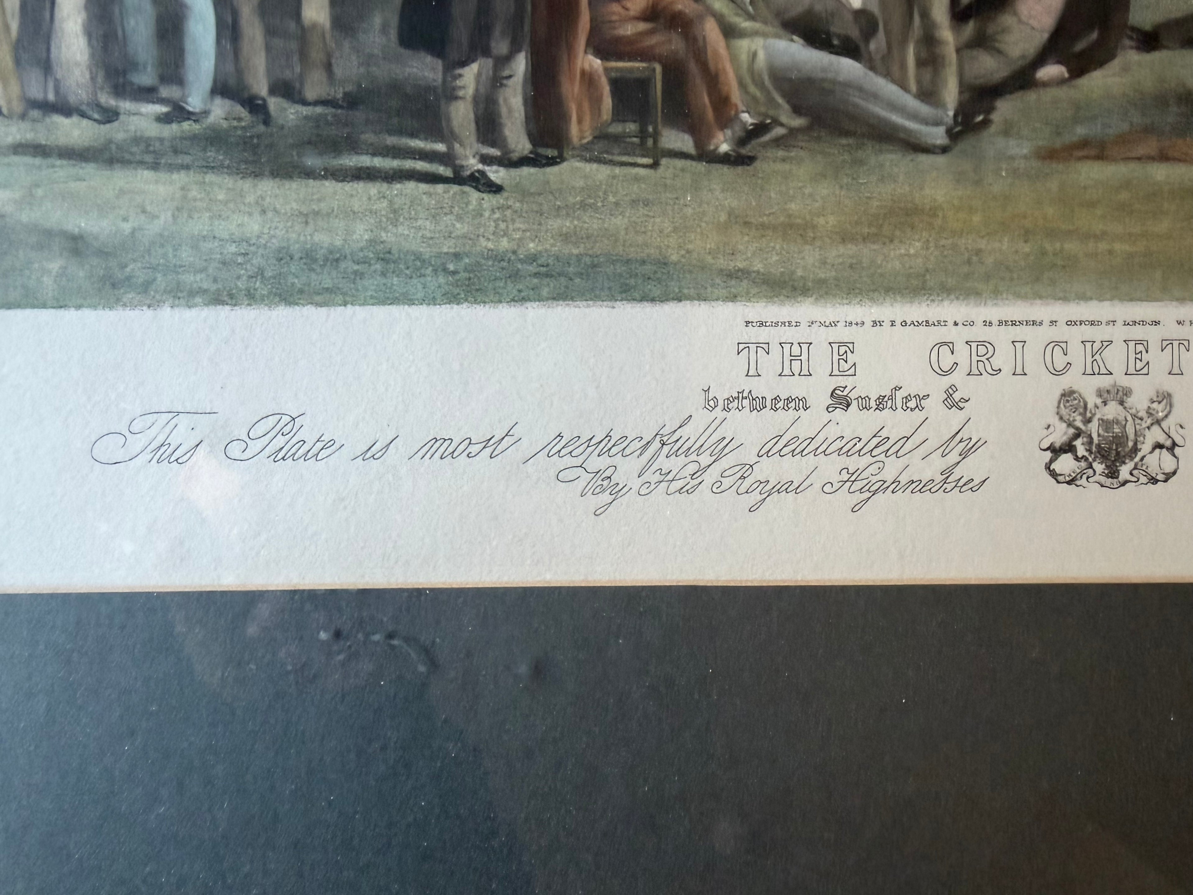 1849 | The Cricket Match between Sussex & Kent at Brighton | Drummond & Basébé Engraving – Early Victorian Cricket Print