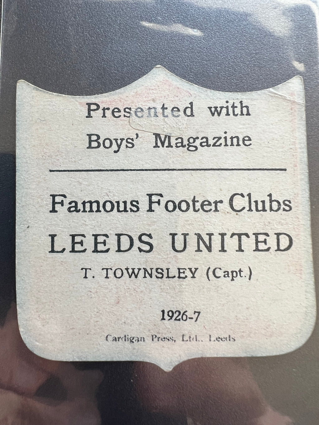 1926 - 1927  | T Townsley | Leeds United FC | Boys' Magazine | Famous Footer Clubs | Baines style football trade card