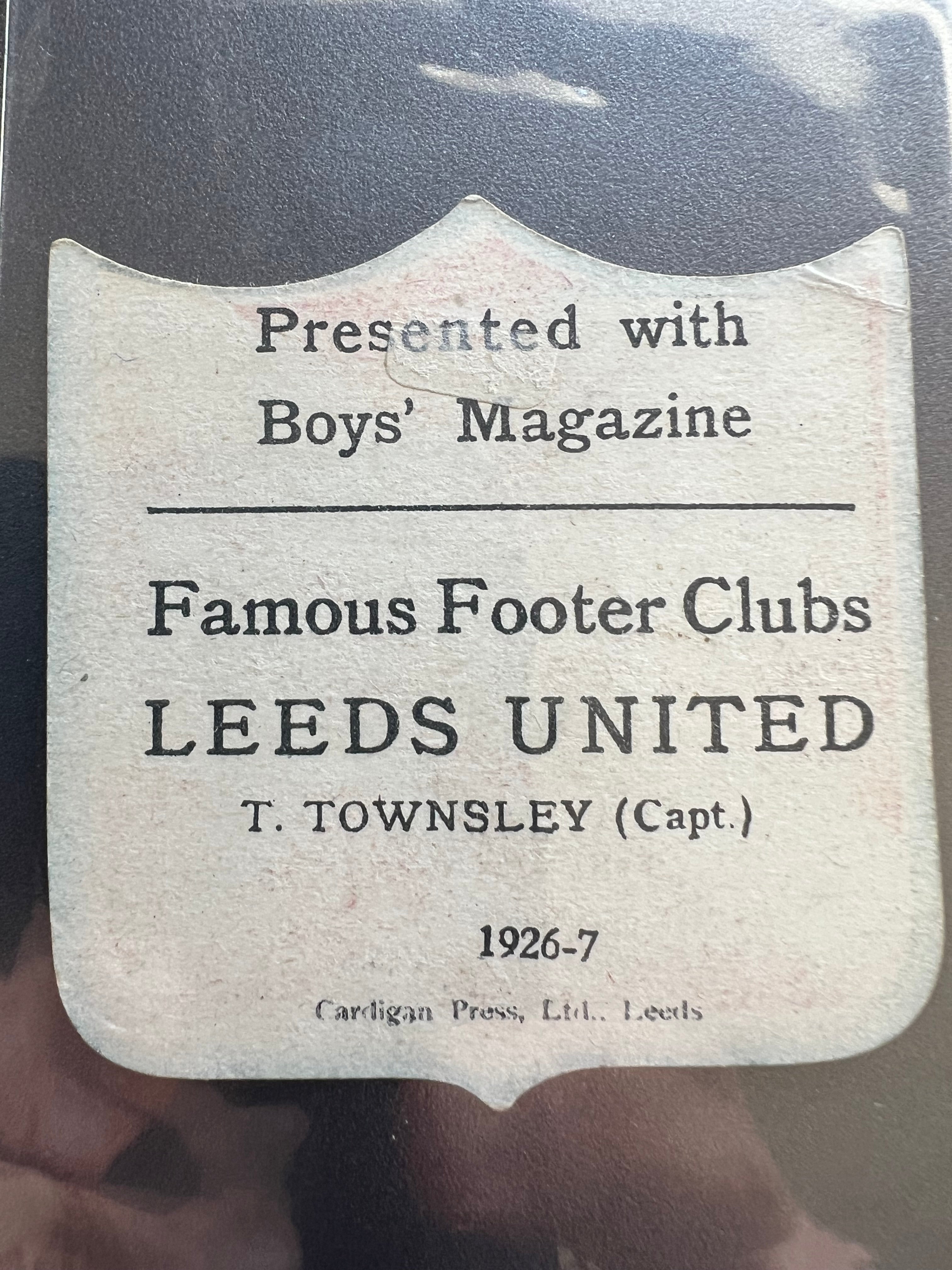 1926 - 1927  | T Townsley | Leeds United FC | Boys' Magazine | Famous Footer Clubs | Baines style football trade card