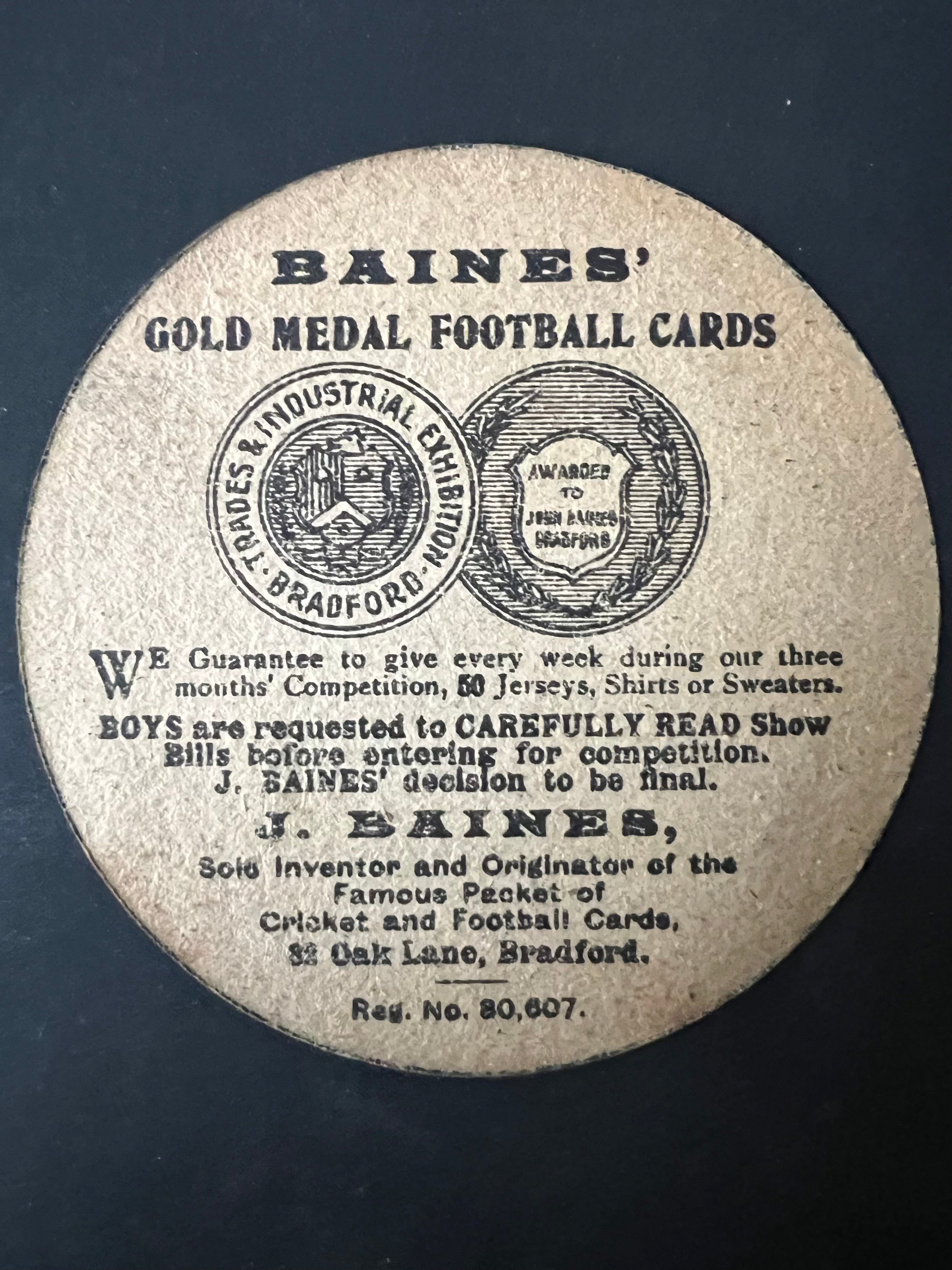 1910 | J Baines | Football | Bare FC | Well Dribbled Blue