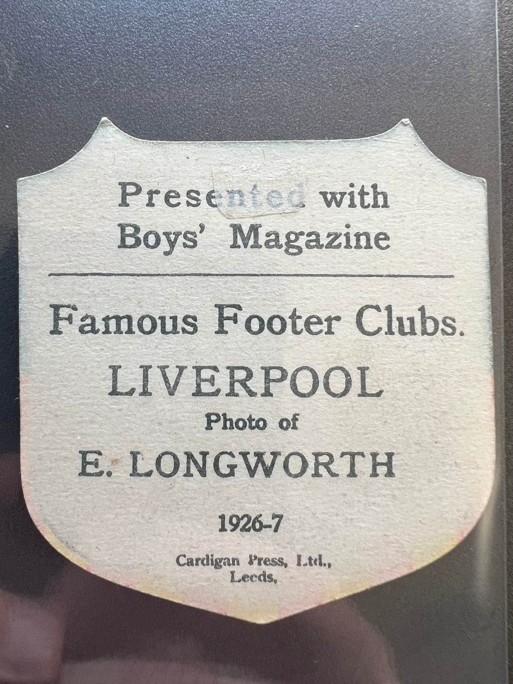 1926 - 1927  | E Longworth | Liverpool FC | Boys' Magazine
| Famous Footer Clubs | Baines style football trade card